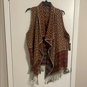 Natural Reflections Red and Brown Cardigan with Fringe